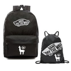 VANS Realm Backpack VN0A3UI6BLK + VANS Benched Bag + Custom White Lama 