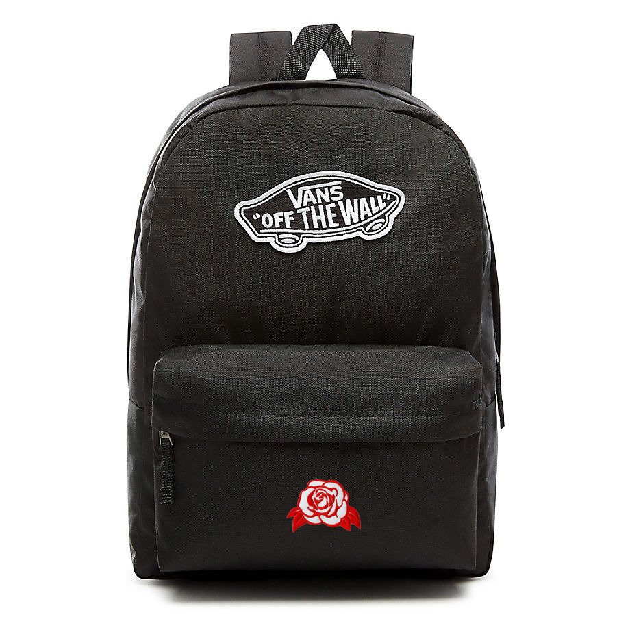 Vans realm black 2025 & rose backpack