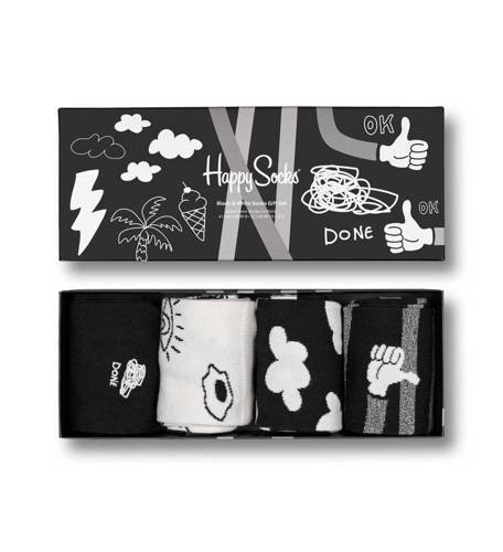 Gift box Happy Socks 4-pak Black and white - XBWI09-9100