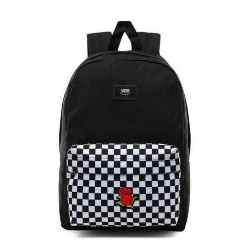 Vans Realm Backpack New Skool Checkerboard VN0002TL2OB + Custom Red Rose