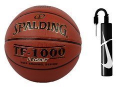 Spalding TF-1000 Legacy Basketball + Nike Essential Dual Action Ball Pump