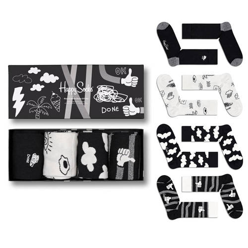 Gift box Happy Socks 4-pak Black and white - XBWI09-9100