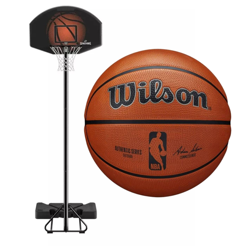 Spalding Highlight 44" Composite Portable Basketball Hoop + Ball Wilson NBA Authentic 