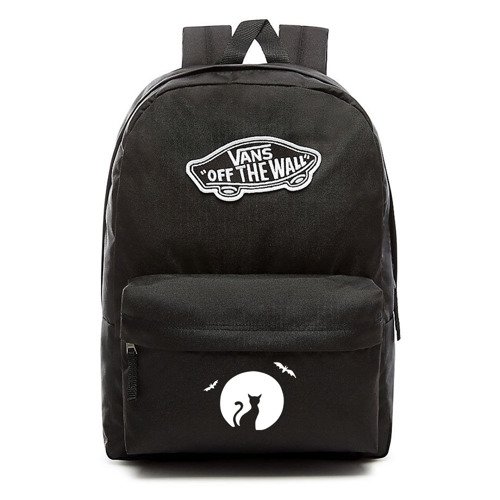 VANS Realm Backpack black VN0A3UI6BLK + Custom Halloween Cat